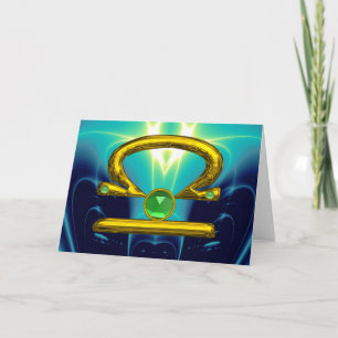 Cartão LIBRA Esmeralda Verde & Zódio Aniversário Dourado