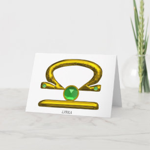 Cartão LIBRA Esmeralda Verde & Zódio de Aniversário Dour