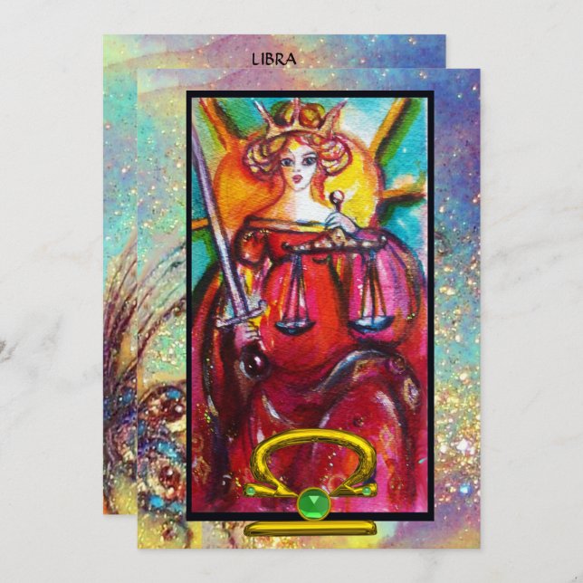 CARTÃO LIBRA, JUSTIÇA TAROT ASTROLOGY ZODIAC ANIVERSÁRIO (Frente/Verso)