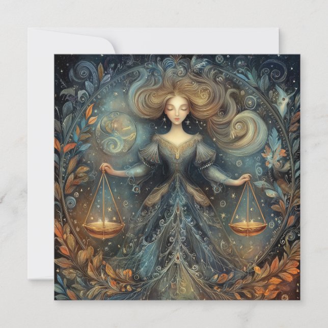 Cartão Libra Scales Zodiac Astrology Mystical Birthday (Frente)