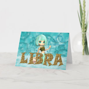 Cartão Libra Zodiac Birthday card with cutie pie Aquamari