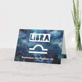 Cartão Libra Zodiac Blue Watercolor Galaxy Aniversário