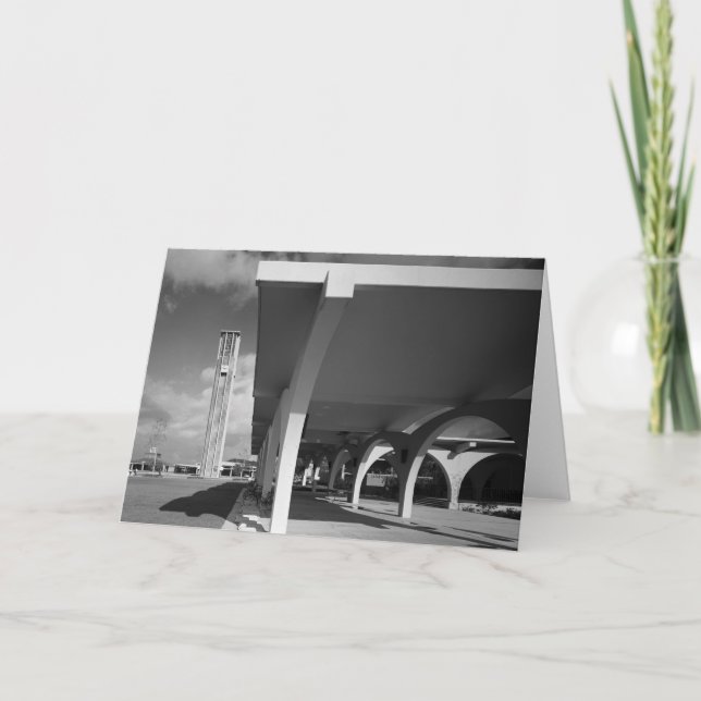 Cartão Library Entrance Arches, Bell Tower in Background (Frente)