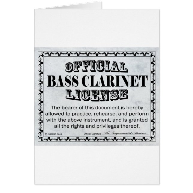 Cartão Licença Bass Clarinet (Frente)