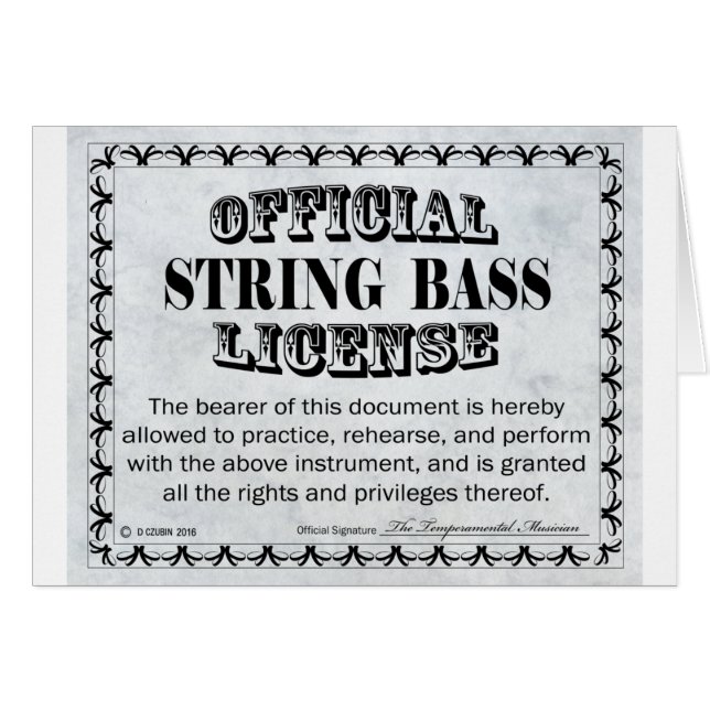 Cartão Licença de String Bass (Frente Horizontal)