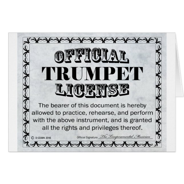 Cartão Licença de trompete (Frente Horizontal)