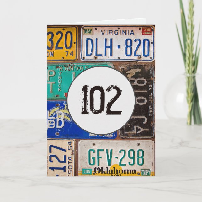 Cartão Licença de Vintage Plates para 102º Aniversário (Frente)