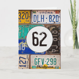 Cartão Licença de Vintage Plates para 62º Aniversário