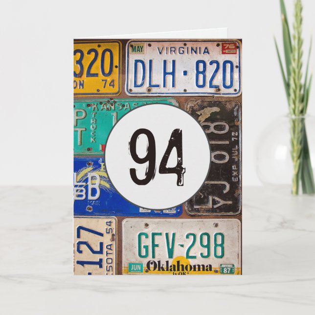 Cartão Licença de Vintage Plates para 94º Aniversário (Frente)