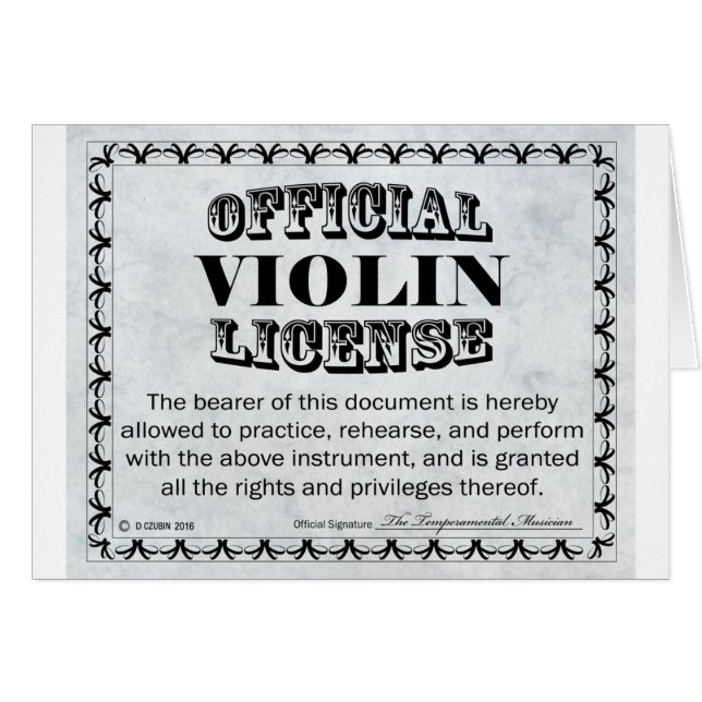 Cartão Licença de Violino (Frente Horizontal)