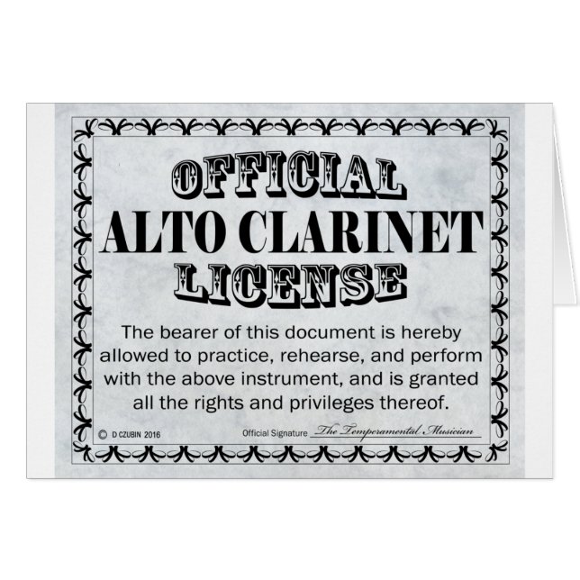 Cartão Licença do Alto Clarinet (Frente Horizontal)