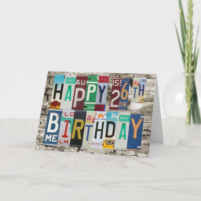 Cartão License Plates Happy 26th Birthday Card (Frente)