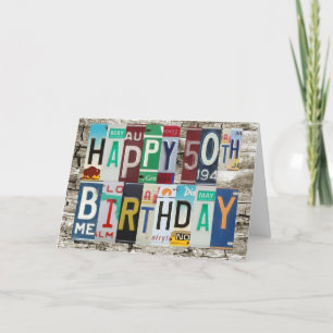Cartão License Plates Happy 50th Birthday Card