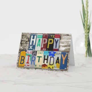 Cartão License Plates Happy Birthday Card