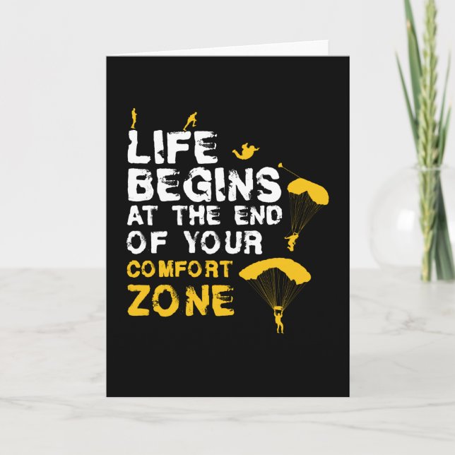 Cartão Life Begins Comfort Zone Skydiver (Frente)