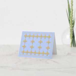 Cartão Light Blue Note Card with Gold Color Fleur-de-Lis