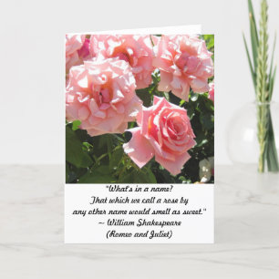 Cartão Light Pink Roses Shakespeare Quote Greeting Card