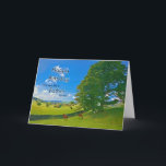 Cartão Like a father, Pastoral landscape Birthday<br><div class="desc">A tranquil painting showing farm fields in the countryside. Horses and sheep graze peacefully under a tree. the sun sines from a blue sky with fluffy white clouds. The picture is of the Lake District in the UK. Copyright Norma Cornes</div>