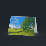 Cartão Like a father, Pastoral landscape Birthday<br><div class="desc">A tranquil painting showing farm fields in the countryside. Horses and sheep graze peacefully under a tree. the sun sines from a blue sky with fluffy white clouds. The picture is of the Lake District in the UK. Copyright Norma Cornes</div>