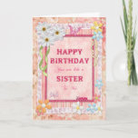 Cartão Like a sister to me, craft birthday card<br><div class="desc">Say Happy Birthday with a delightful scrap-booking crafts card. With lots of flowers,  butterflies,  and even a friendly caterpillar,  this card is sure to delight. Copyright Norma Cornes.</div>