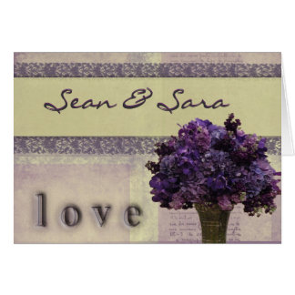 Cartão Lilac antiquado e flores cor-de-rosa