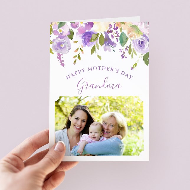Cartão Lilac Floral Mother's Day Photo Card for Grandma (Criador carregado)