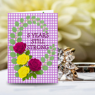 Cartão Lilac Gingham Floral 5 do Casal Aniversário Gift