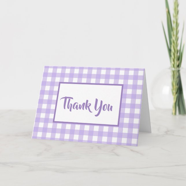 Cartão Lilac Gingham Obrigado (Frente)