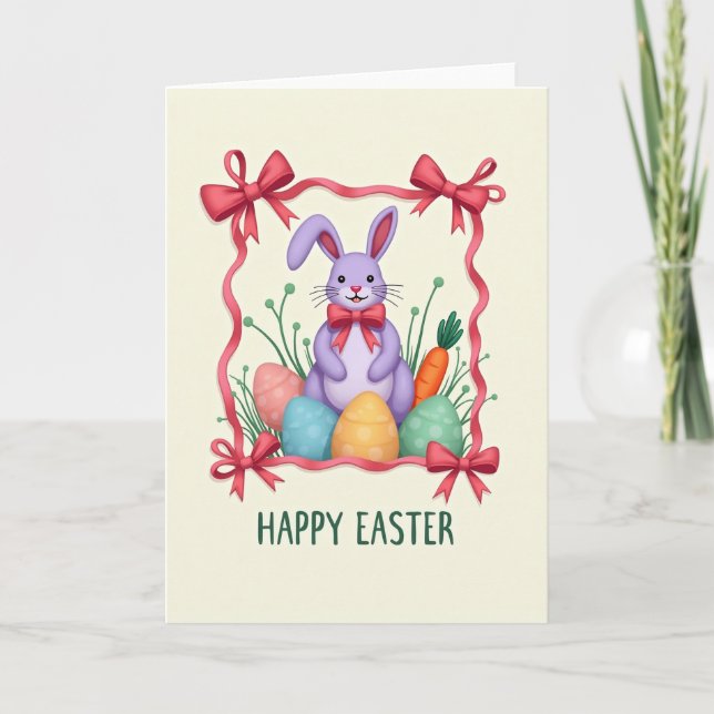 Cartão Lilac Rabbit Bow Pattern Card (Frente)