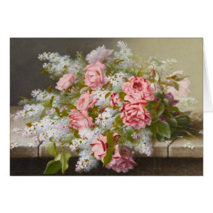 Cartão Lilacs cor-de-rosa do rosa do vintage e os brancos
