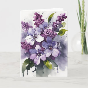 Cartão Lilás - Flores aquarela