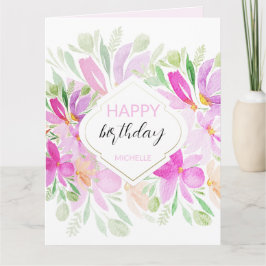 Cartão Lilás Rosa Moderno Boho Floral Aquarela
