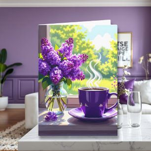 Cartão Lilases Roxos bonito e Café Pensando em Você