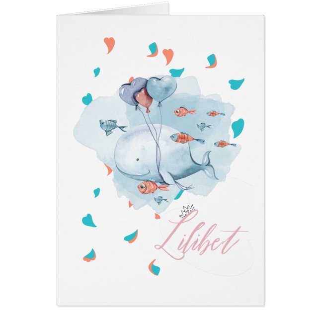 Cartão Lilibet batizado de presentes de baleia mágica par (Frente)