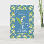 Cartão Lilies May Birthday Card, Blue: Grandmother<br><div class="desc">A pretty May Birthday Card for a Grandmother,  with patterns of Lilies-of-the Valley on a Blue background; from the Posh & Painterly 'For the Love of Lilies' collection.</div>