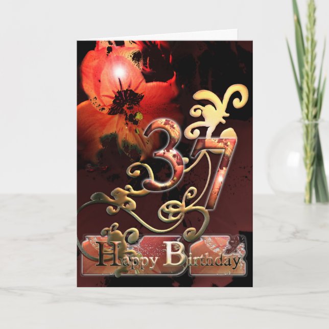 Cartão Lilly Dream flower Happy 37 ornamentado de anivers (Frente)