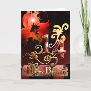 Cartão Lily Dream flower Happy 14th Birthday ornate Card