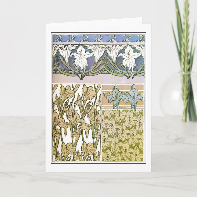 Cartão Lily Flowers of Art Nouveau Style, Mucha (Frente)