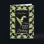 Cartão Lily-of-the-Valley May Birthday Card, Black Friend<br><div class="desc">A stylish May Birthday Card for a Friend,  with mix'n'match patterns of Lilies-of-the Valley on a Blac background; from the Posh & Painterly 'For the Love of Lilies' collection.</div>