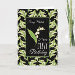 Cartão Lily-of-the-Valley May Birthday Card, Mother Black<br><div class="desc">A pretty May Birthday Card for a Mother,  with a Lilies-of-the Valley pattern on a Black background; from the Posh & Painterly 'For the Love of Lilies' collection.</div>