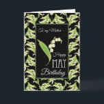 Cartão Lily-of-the-Valley May Birthday Card, Mother Black<br><div class="desc">A pretty May Birthday Card for a Mother,  with a Lilies-of-the Valley pattern on a Black background; from the Posh & Painterly 'For the Love of Lilies' collection.</div>
