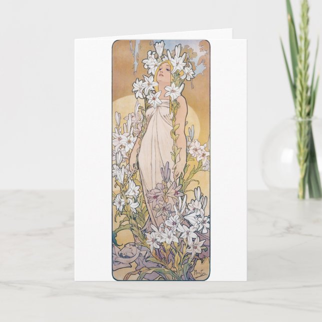 Cartão Lily (Quatro Flores), Alphonse Mucha (Frente)