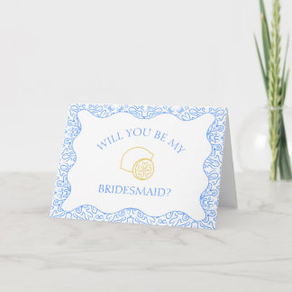 Cartão Limões e Azulejos Azuis Proposta de Bridesmaid Ita
