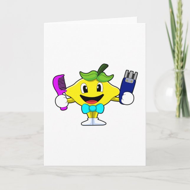 Cartão Limonete como cabeleireiro com pente e navalha (Frente)