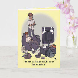 Cartão Limpe a placa de saudação dobrada do seu quarto