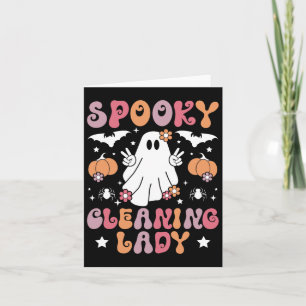 Cartão Limpeza Spooky Lady Halloween Serviço de Casa Clea