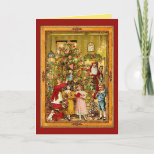 Cartão Linda Árvore de Natal, Papai Noel, Crianças Clássi
