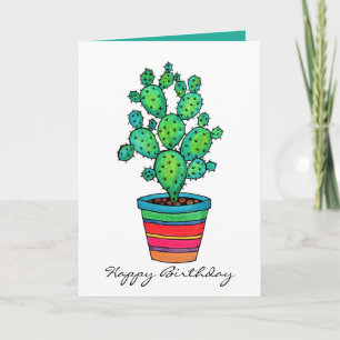 Cartão Linda Cactus Watercolor Em Belo Pote