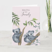 Linda Carta de Koala em Aquarela para Nova Família