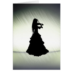 Cartão Linda garota cigana joga violino verde